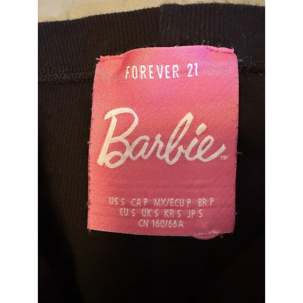 Forever 21 Barbie Women's Small Black Ribbed‎ Biker Shorts Rhinestone Logo